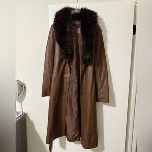 Kenneth Cole NY Brown Faux Leather Jacket with Fur Trim